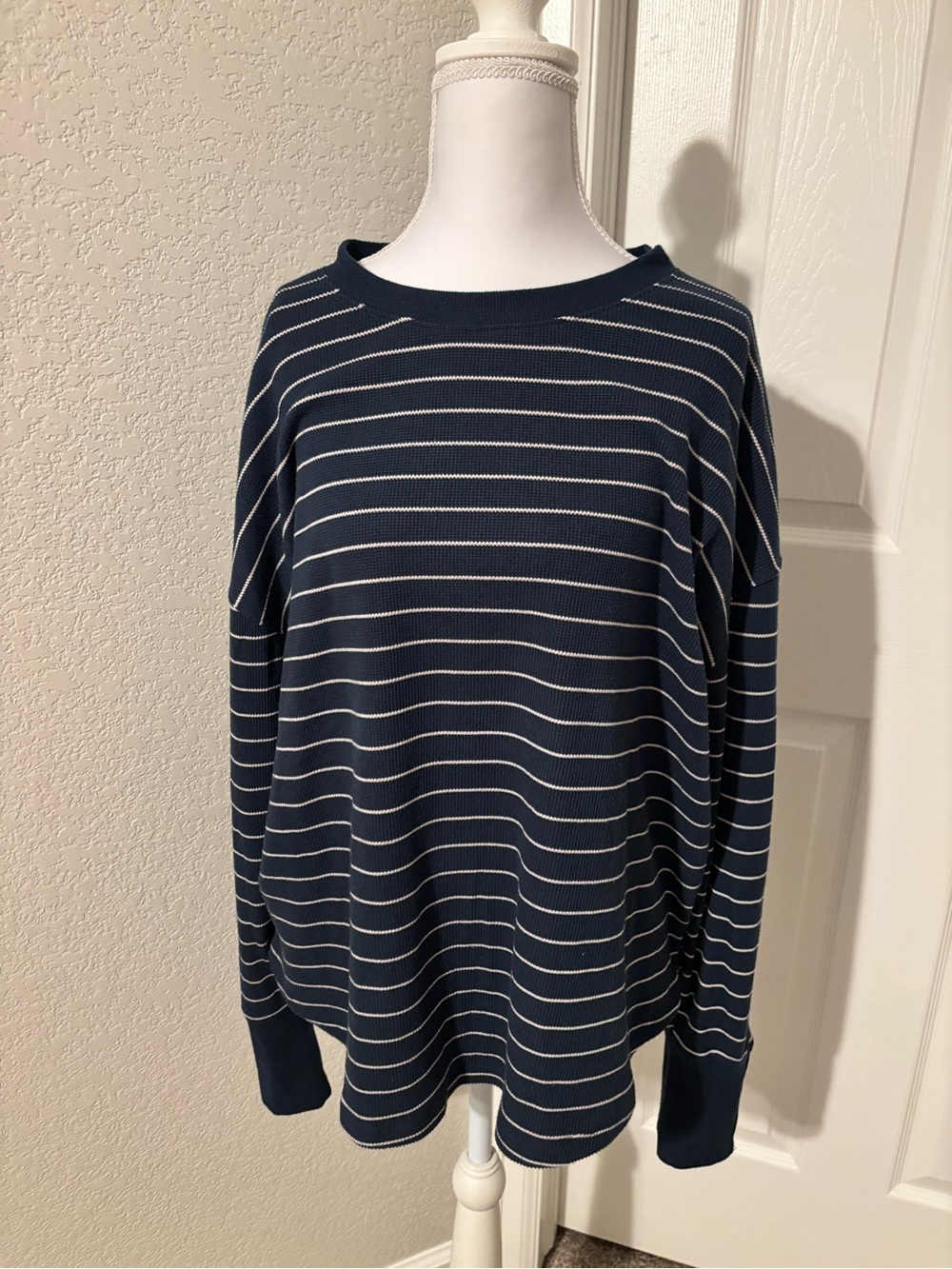 Women’s Navy and White Stripe Sweater